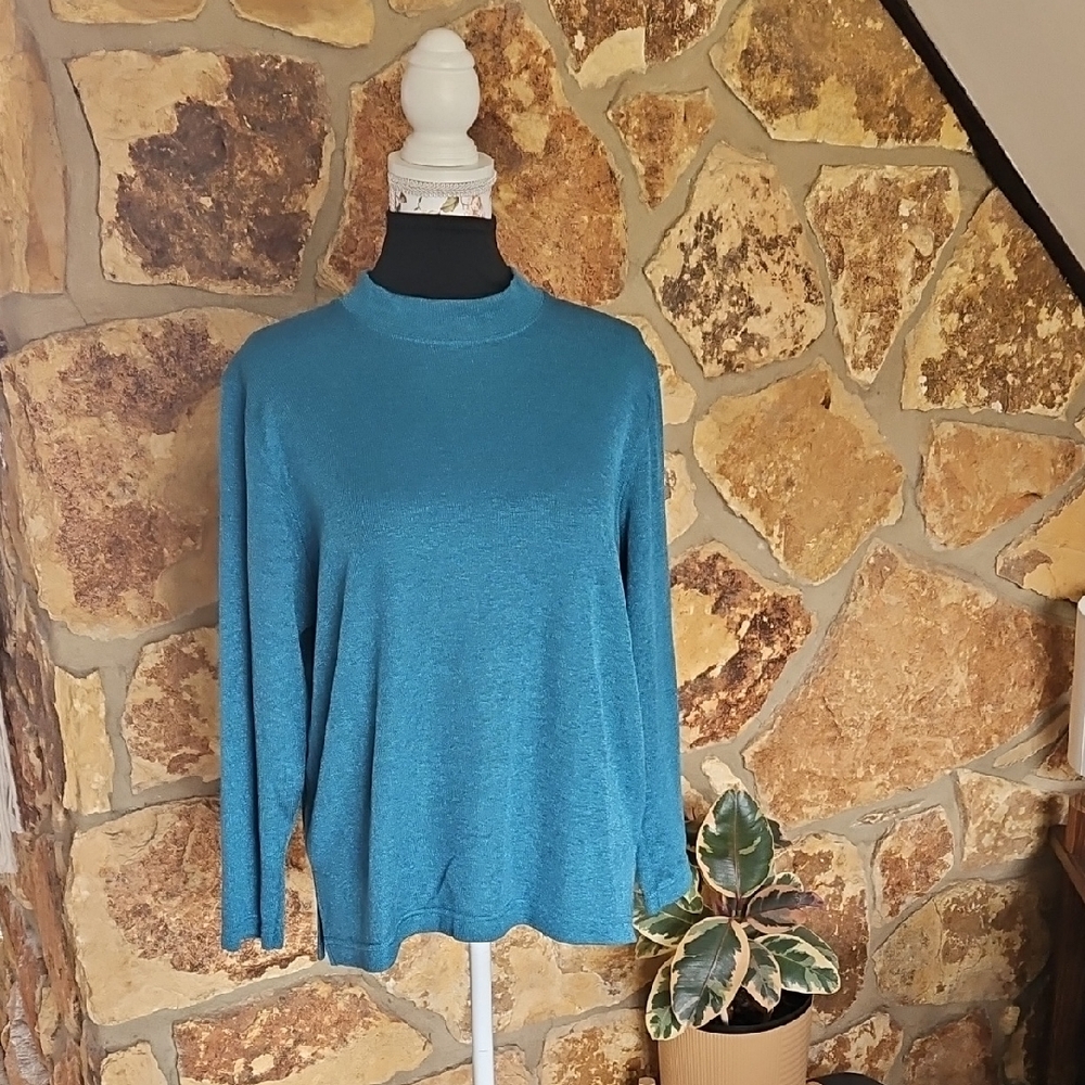 BonWorth Vintage Sea Blue Long Sleeve Women's Top‎ Sz M(petite)